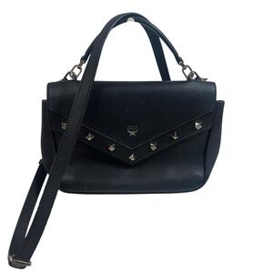 MCM Black Leather Studded Crossbody – Silver Hardware